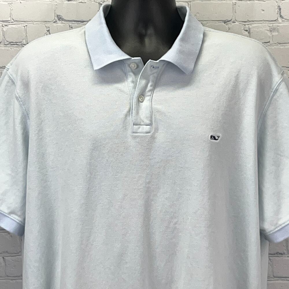 Vineyard Vines Polo Shirt Mens XXL 2XL Blue Short Sleeve Pique Knit Whale Logo